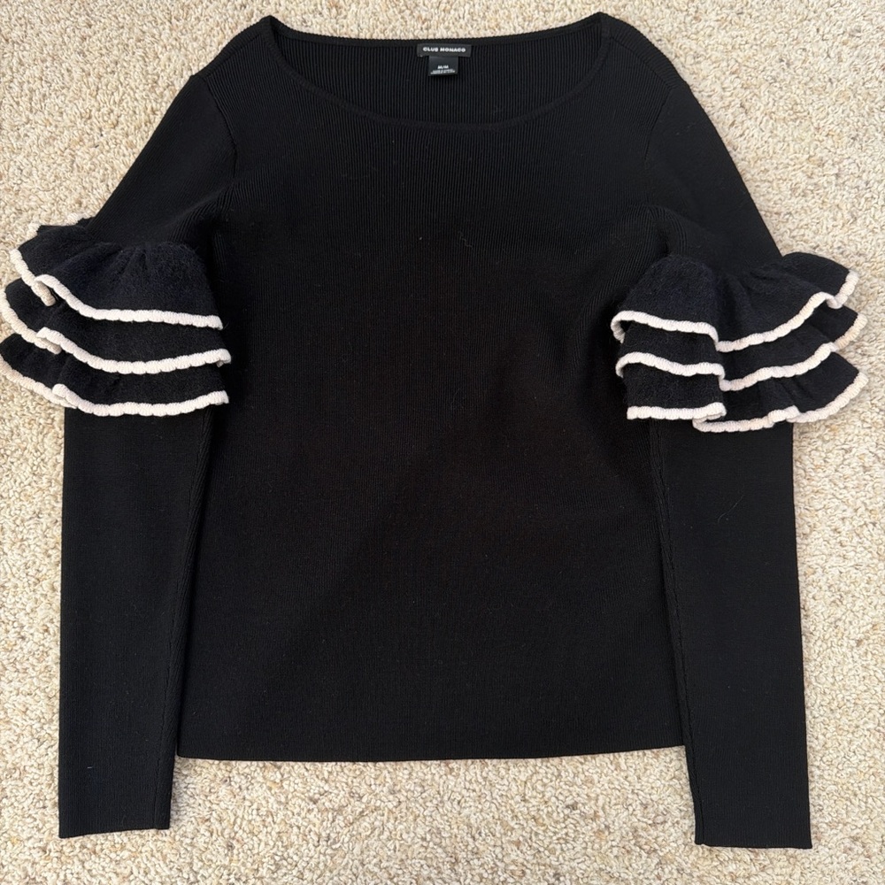 Club Monaco Black Top with Ruffle Sleeves